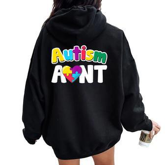 Autism Aunt Awareness Puzzle Pieces Colors Women Oversized Hoodie Back Print - Monsterry