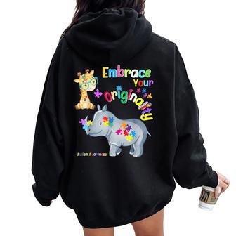 Autism Awareness Autistic Boys Girls Embrace Originality Women Oversized Hoodie Back Print - Thegiftio UK