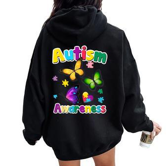 Autism Awareness Butterfly Puzzle Pieces Women Oversized Hoodie Back Print - Monsterry UK