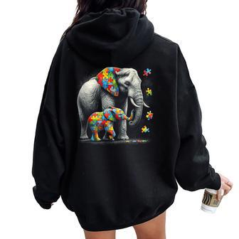 Autism Awareness Elephant Puzzles Autism Mom Support Women Oversized Hoodie Back Print - Monsterry