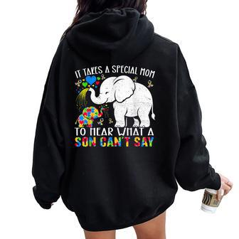 Autism Awareness Family Support Autism Mom Elephants Women Oversized Hoodie Back Print - Monsterry UK