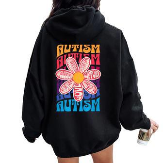 Autism Awareness Flower Acceptance Inclusion Love Support Women Oversized Hoodie Back Print - Monsterry