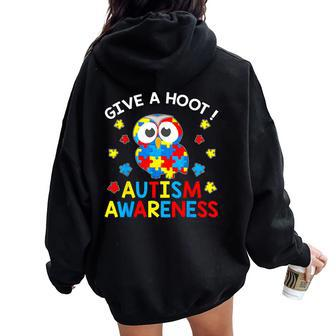 Autism Awareness Give A Hoot Owl Puzzle Women Oversized Hoodie Back Print - Monsterry UK