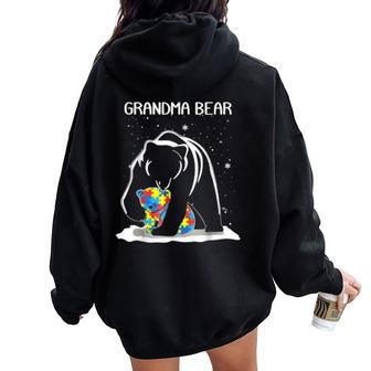 Autism Awareness Grandma Bear Support Autistic Adults Women Women Oversized Hoodie Back Print - Monsterry DE