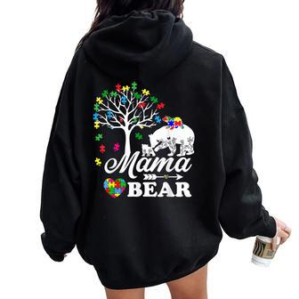 Autism Awareness Mama Bear Support Autistic Autism Mom Women Oversized Hoodie Back Print - Monsterry AU