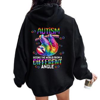 Autism Rainbow Sloth Seeing The World From Different Angle Women Oversized Hoodie Back Print | Mazezy