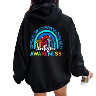 Autistic Puzzle Rainbow Ribbons Acceptance Autism Awareness Women Oversized Hoodie Back Print - Monsterry CA