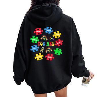 You Are Awesome Autism Rainbow Puzzles Autism Awareness Women Oversized Hoodie Back Print | Mazezy DE