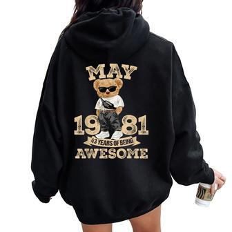Awesome Since May 1981 Retro 43Rd Birthday Women Oversized Hoodie Back Print - Seseable