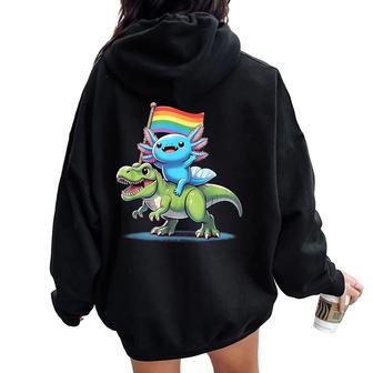 Axolotl Dinosaur Rainbow Flag Pride Gay Lesbian Proud Ally Women Oversized Hoodie Back Print - Seseable