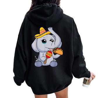 Baby Elephant Taco Kawaii Eyes Mexican Hat Maraca For Girls Women Oversized Hoodie Back Print - Monsterry AU