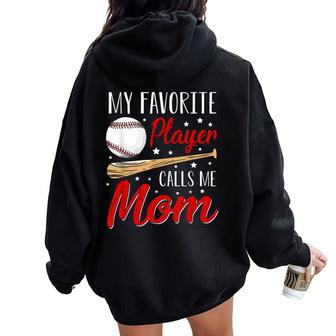 Baseball My Favorite Player Calls Me Mom Heart Mother Women Oversized Hoodie Back Print - Monsterry AU