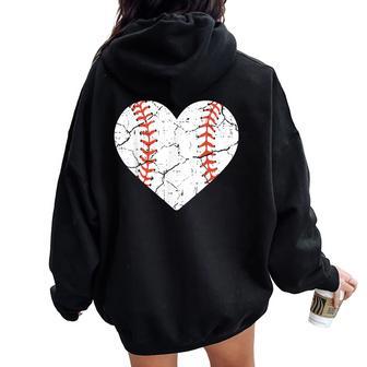 Baseball Heart Sports Player Coach Fan Girls Women Oversized Hoodie Back Print - Monsterry