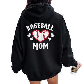 Baseball Mom Heart Family Matching Mommy Mama Women Women Oversized Hoodie Back Print - Seseable