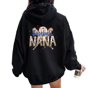 Baseball Nana Game Day Leopard Retro Baseball Mother's Day Women Oversized Hoodie Back Print - Seseable