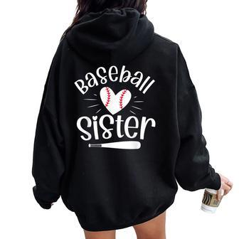 Baseball Sister For Baseball Sisters Fans Women Oversized Hoodie Back Print - Monsterry