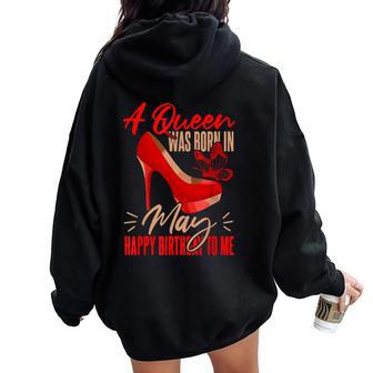 Bday May Birthday A Queen Was Born In May Women Oversized Hoodie Back Print - Seseable