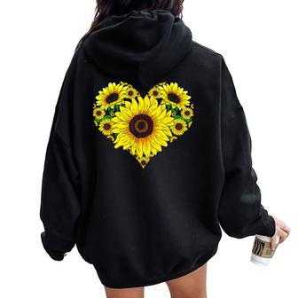 Beautiful Sunflower Lover Gardener Hippie Heart Sunflower Women Oversized Hoodie Back Print - Thegiftio UK