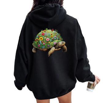 Beautiful Turtle Shell With Wildflower Turtle Lover Gardener Women Oversized Hoodie Back Print - Thegiftio UK