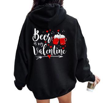 Beer Is My Valentine Day Drunk Cupid Drinking Heart Women Oversized Hoodie Back Print - Seseable