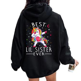Best Lil Sister Ever Dabbing Unicorn Women Oversized Hoodie Back Print - Monsterry AU