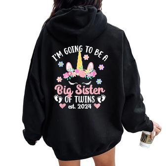 Be Big Sister Of Twins Promoted To Big Sister Of Twins 2024 Women Oversized Hoodie Back Print - Monsterry