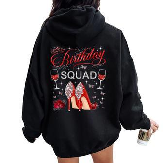 Birthday Squad Diva Squad Crown Hearts High Heel Girls Women Oversized Hoodie Back Print - Seseable
