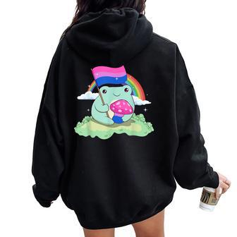 Bisexual Pride Bi Kawaii Frog Mushroom Bisexual Flag Lgbt Women Oversized Hoodie Back Print - Monsterry