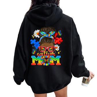 Black Afro American Autism Awareness Mom African Autism Women Oversized Hoodie Back Print - Seseable