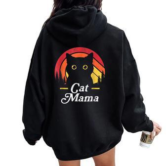 Black Cat Mom Mama Retro Wildlife Happy Mother's Day 2024 Women Oversized Hoodie Back Print - Seseable