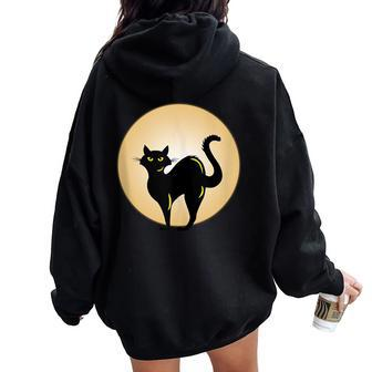 Black Cat And Moon Awesome Cat Lovers Cat Mom Cat Dad Women Oversized Hoodie Back Print - Monsterry AU