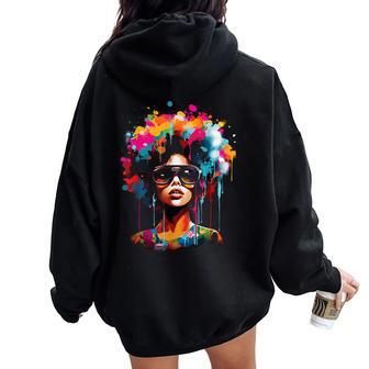 Black Queen Dripping Afro Melanin Junenth Women Oversized Hoodie Back Print - Seseable