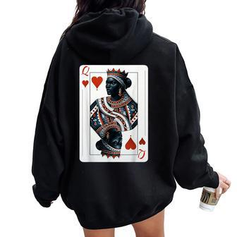 Black Queen Of Hearts Card Deck Game Proud Black Woman Women Oversized Hoodie Back Print - Thegiftio UK