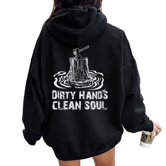 Blue Collar Mechanic Dirty Hands Quote Women Oversized Hoodie Back Print - Monsterry