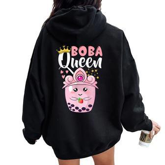 Boba Queen For N Girls Boba Bubble Tea Kawaii Japanese Women Oversized Hoodie Back Print - Monsterry UK