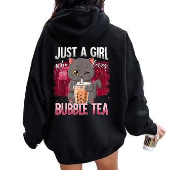 Boba Tea Cat Just A Girl Who Loves Bubble Tea Women Oversized Hoodie Back Print - Seseable