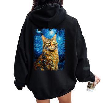 Bobcat Starry Night Painting Mom Dad Women Oversized Hoodie Back Print - Monsterry AU