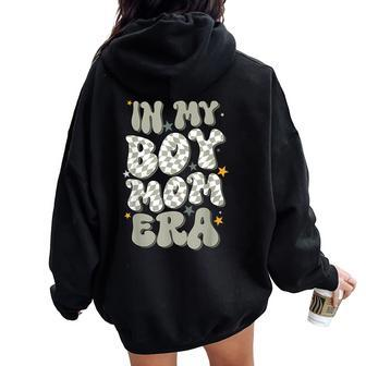 In My Boy Mom Era With Checkered Pattern Groovy Mom Of Boys Women Oversized Hoodie Back Print - Seseable