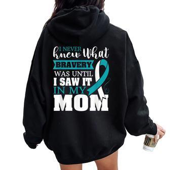 Bravery Mom Cervical Cancer Awareness Ribbon Women Oversized Hoodie Back Print - Monsterry UK