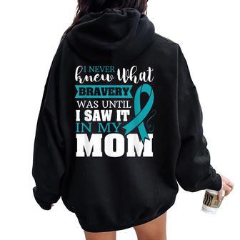 Bravery Mom Ovarian Cancer Awareness Ribbon Women Oversized Hoodie Back Print - Monsterry AU