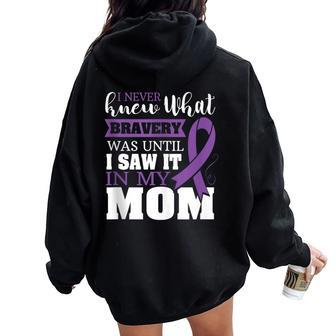 Bravery Mom Pancreas Cancer Awareness Ribbon Women Oversized Hoodie Back Print - Monsterry CA
