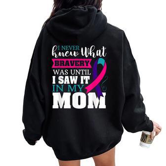 Bravery Mom Thyroid Cancer Awareness Ribbon Women Oversized Hoodie Back Print - Monsterry CA