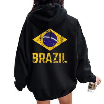 Brazil Brasil Flag Vintage Distressed Brazil Women Oversized Hoodie Back Print - Thegiftio UK