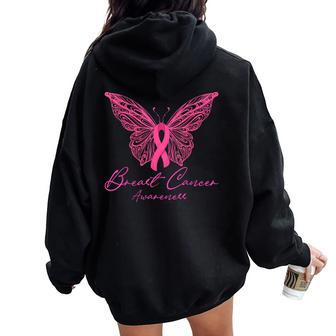 Breast Cancer Awareness Pink Butterfly Pink Ribbon Women Women Oversized Hoodie Back Print - Monsterry AU
