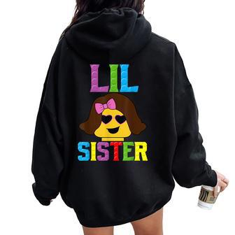 Building Blocks Lil Sister Master Builder Family Matching Women Oversized Hoodie Back Print - Monsterry