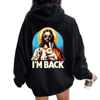 Bunny Christian Jesus Guess Who's Back Happy Easter Day Women Oversized Hoodie Back Print - Seseable
