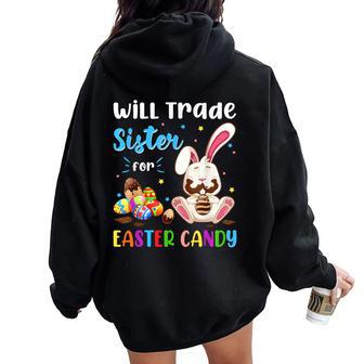 Bunny Eat Chocolate Eggs Will Trade Sister For Easter Candy Women Oversized Hoodie Back Print | Mazezy