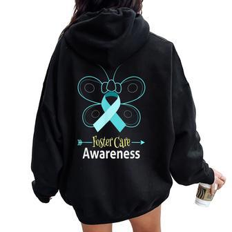 Butterfly Adoption Foster Care Ribbon Foster Care Awareness Women Oversized Hoodie Back Print - Monsterry DE