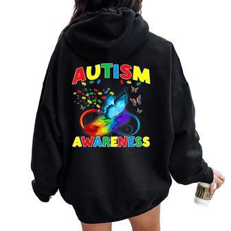 Butterfly Autism Red Instead Infinity Autism Awareness Women Oversized Hoodie Back Print - Thegiftio UK