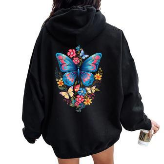 Butterfly With Flowers I Aesthetic Butterfly Women Oversized Hoodie Back Print - Monsterry